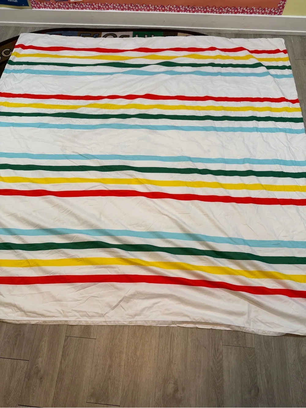 World Map Cotton Duvet Cover in White with Multicolor Stripes
